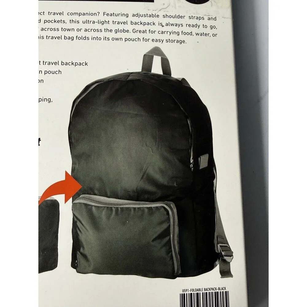 Packable Foldable Backpack Black 20L Ultra Lightweight Water Resistant Daypack